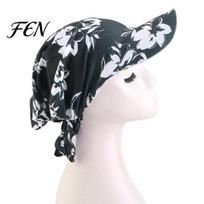 Lightweight Travel Headwear Women Turban Hat, Ethnic Style Sun Protection Hat with Widened Brim, Stable Fit Flower Pattern for Outdoor Activities L