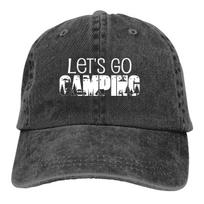 Washed Men's Baseball Cap Let's Go Camping Trucker Snapback Caps Dad Hat Camper Camping Golf Hats Adjustable juoda