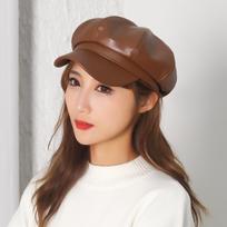 Women's Beret Leather Solid Color Versatile Painter Hat Spring Octagonal Hat Free kava