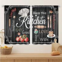 2pcs Black kitchen area utensils printed curtains, various sizes 42*84, home decor, room decorative Durable Material 14Wx39L(35x100CM)x2