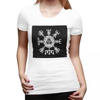 Viking Compass Vegvisir Valknut Symbol Runes TShirt for Women Round Neck Streetwear T Shirts Womens Tees Short Clothes Tops S
