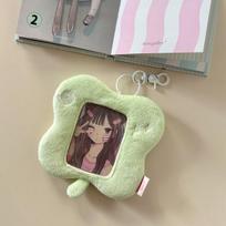 MINKYS Kawaii Four Leaf Clover Furry Photocard Holder Bag Star idol Photocards Pendant Girls Stationery žalia