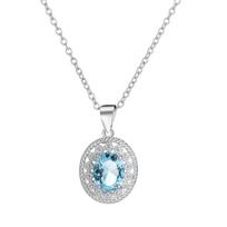 Elegant Openwork Round Blue Crystal Pendant Stainless Steel Chain Female Clavicle Chain Necklace AVE