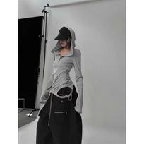 Design Jazz Dance Hooded Top Long-sleeved T-shirt Hot Girl Slimming S pilka spalva