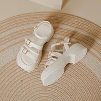 Summer new thick-soled heightening open-toed flat-soled sandals Korean version temperament with skirt height one-word belt Roman shoes women 33