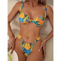 Push Up Bikini Mikro bikinių rinkinys 2024 m. moteriškas maudymosi kostiumėlis Seksualus moteriškas maudymosi kostiumėlis Gėlėtas maudymosi kostiumėlis, bikini maudymosi kostiumėliai S geltona