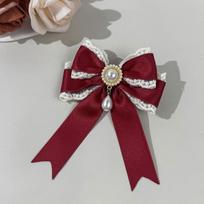 Sweet Cute Pearl Lace Bow Hair Clip High-End Feminine Multi-Color Satin Lolita Hair Accessory Fashionable Back Headwear