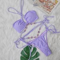 Sexy Bikinis Swimsuit With Rhinestones Swimwear Female Push Up Bikini For Summer Beachwear Swim Bathing Suits Women Bather 2024 L violetinė
