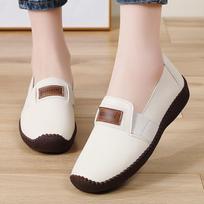 Women's Soft Leather Slip-On Loafers Comfortable Stitched Flat Shoes for Daily Casual Wear 36 smėlis