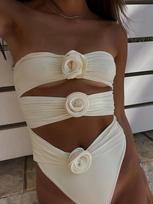 Two-Pieces Women Floral Lace Up 2024 Push-Up Padded Bra White Swimsuit Swimwear Bathing Suit Beachwear Monokini Female S smėlis