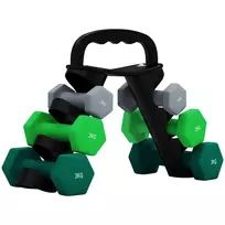 Hantelių rinkinys su laikymo stovu, 6 hantelių rinkinys fitneso treniruotėms, 2 x 1kg, 2 x 2kg, 2 x 3kg