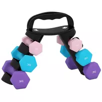 Hantelių rinkinys su laikymo stovu, 6 hantelių rinkinys fitneso treniruotėms, 2 x 1kg, 2 x 2kg, 2 x 3kg