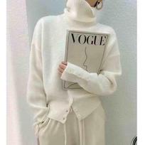 Autumn Winter New Turtleneck Long Sleeve Pullover Sweater for Women Elegant 2025 Fashion Loose Hem Button Sweaters Office Casual Knit Top Clothing one size balta