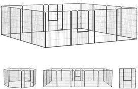 Koduva Šuniukų aptvaras, modulinis dizainas, 16 elementų, 2 durys, pilkas, plienas, 320 x 320 x 100 cm