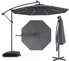 Koduva Šoninis skėtis nuo saulės su LED apšvietimu, 350 x 350 x 250 cm, pilkas
