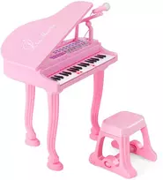 Koduva Vaikiškas pianino klavišinis instrumentas su kėdute ir dangčiu, 37 klavišai, rožinis, 47 x 37 x 70 cm