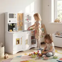 Promotion Medinė žaidimų virtuvė su mikrobange ir kavos aparatu, rožinė/balta