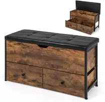 Promotion Daiktadėžė-suolas su paminkštinta sėdyne ir 2 stalčiais, ruda, 102 x 41 x 58 cm