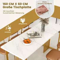 Promotion Valgomojo stalas 6-8 žmonėms, MDF ir metalas, baltas/auksinis, 160 x 60 x 76 cm