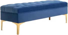 Koduva Mėlynas aksominis suolas auksinėmis kojomis, 118 × 45 × 42 cm