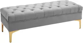Aosom Šviesiai pilkas aksominis suolas auksinėmis kojomis, 118 × 45 × 42 cm