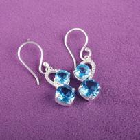 Swiss Blue Topaz Gemstone 925 Sterling Silver Jewelry Zircon Hook Earrings 1.38  CZE-3-9