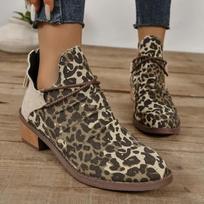 Vakarų batai moterims Rudeniniai Retro Leopard Print Moteriški batai Patogūs žemakulniai didelio dydžio moteriški batai 36 smėlis