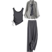 Women's Spring Fashion Three-Piece Set (Shirt, Vest, Wide-Leg Pants) XL gray
