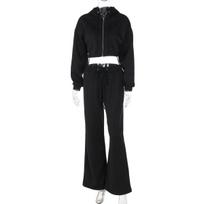 European & American Women's Autumn/Winter Hoodie & Wide-Leg Pants Casual Sports Set S juoda