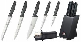 5 peilių rinkinys juodame stove + Fiskars galąstuvas