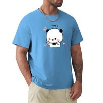 Bear And Panda Bubu Dudu Finger Guns Love T-Shirt Anime Clothes Vintage Graphic Tee Shirts Graphic Tee Men S vidutiniškai mėlyna spalva