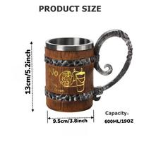 Viking Beer Mug Stainless Steel Cup with Resin Craft, Medieval Theme Tankard for Bar Decor, Unique Gifts for Men, Halloween Gift 600ml