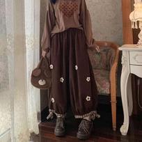 Sweet Flower Corduroy Wide Leg Casual Pants Women Vintage Cute Loose Trousers Girls Harajuku Sweatpants XL ruda