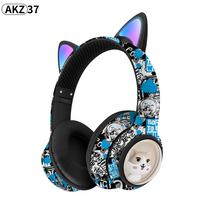 2024 AKZ-37 Graffiti Head-mounted Bluetooth Gaming Headset - Wireless Cartoon Design, Bluetooth 5.3 dangaus mėlyna spalva