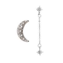2Pcs/Set Moon Star Chain Stud Earrings 3 Ear Holes Women Jewelry AVE sidabras