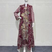 NC132 Embroidered Mesh Abaya Dress - Dubai Style L kaštoninė