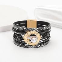 Vintage Simulation Pearl Beads Leather Bracelet Jewelry Boho Multilayer Wrap Wide Bangle for Women