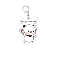 Anime Dudu Bubu Key Chain Super Cute Couple White and Grey Couple Bear Panda Acrylic Keychains Ring for Accessories Bag Pendant 55mm