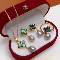 Freshwater Pearl & Abalone Shell Earrings Three-Piece Set 322 No Chain, No Box