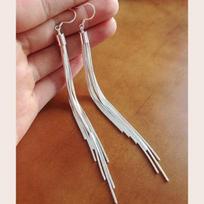 Women Fashion Jewelry Silver Color Long Hook Tassels Drop Dangle Earrings AVE sidabras