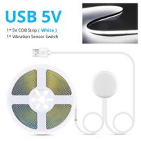 Kūrybinga dvigubo bakstelėjimo magija, vibracijos jutiklis, aplinkos lempa, USB 5V COB LED juostelė spintelės, tualetinio/makiažo veidrodžio apšvietimui 1m