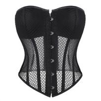 Raudonas tinklinis korseto viršus be petnešėlių su priekinėmis kabėmis, kaulėtas bustier moterims S juoda