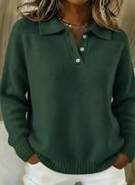 Fall And Winter New Loose And Lazy Style Soft And Sticky Soft Women's Lapel Polo Shirt Long Sleeved Button Sweater Hoody XS žalia