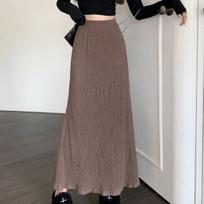 Lazy-Style High-Waisted Pleated Mermaid Skirt - Women's Casual Spring/Summer 2025 Slimming Melade Long Skirt Medium šviesios kavos spalvos