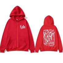 Rock Band Korn Zipper Hoodie Men Women Vintage Gothic Oversized Jacket Music Print Sweatshirt Male Fleece Cotton Zip Up Hoodie S raudona