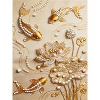 Crystal Pearl Painting 5D DIY Frame Decoration Painting Golden Koi Fish Home Wall Decoration Transparent Pearl Gemstone Painting Picture Art Crafts 35x45cm
