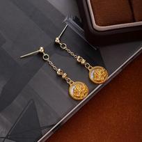Guochao New Chinese Ancient Jasmine Stud Earrings Gold Retro Earrings High-End Fashion Light Luxury Design Earrings