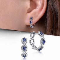 Marquise Blue Sapphire Huggie Earrings, Cubic Zirconia Paving Sapphire Women's Earrings, Luxury Jewelry Gifts