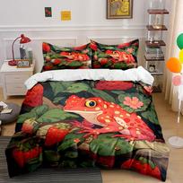 Red frog in strawberry bush Print Bedding Set 1 Duvet Cover 2 Pillowcases for Adult and Children Luxury Gift Full Size EU Twin 135X200cm&set