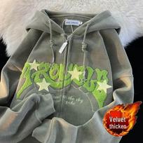 Men's Hong Kong Style Corduroy Hoodie - Versatile Autumn/Winter Casual Fleece Cardigan L žalia